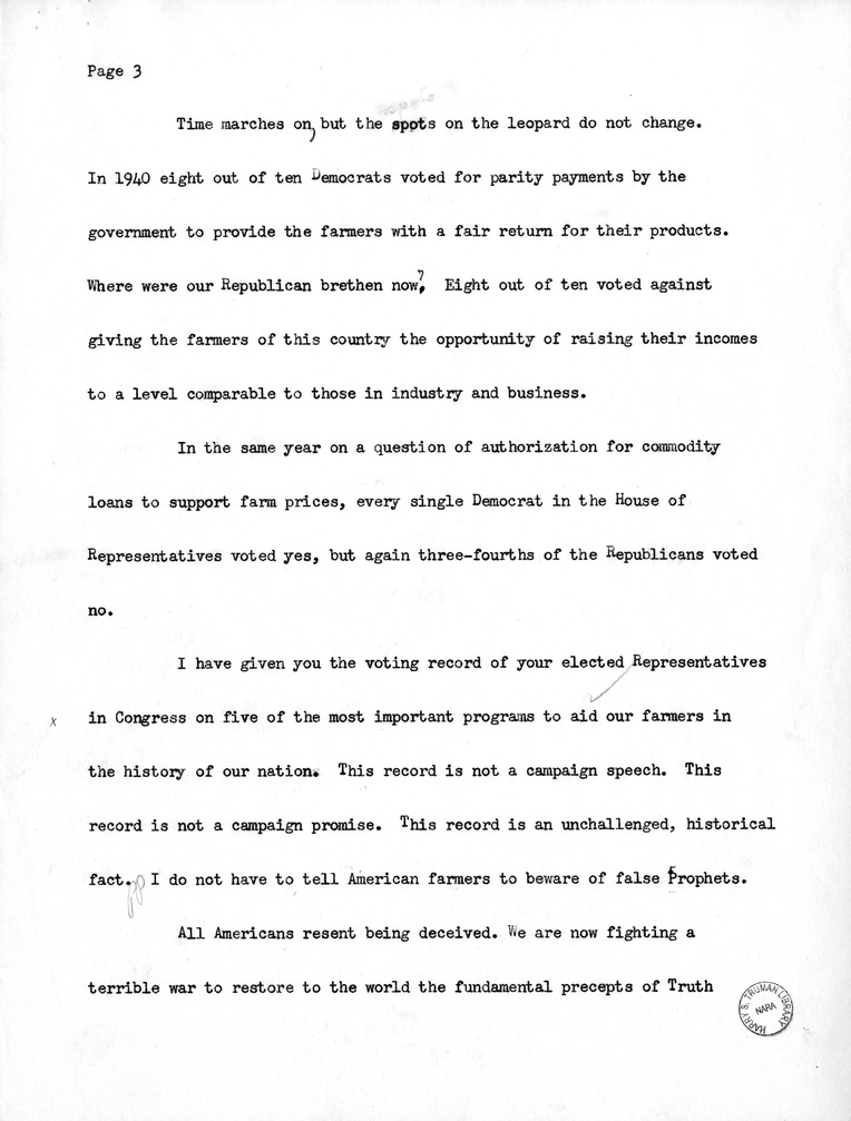 Campaign Speech of Vice President Candidate Harry S. Truman
