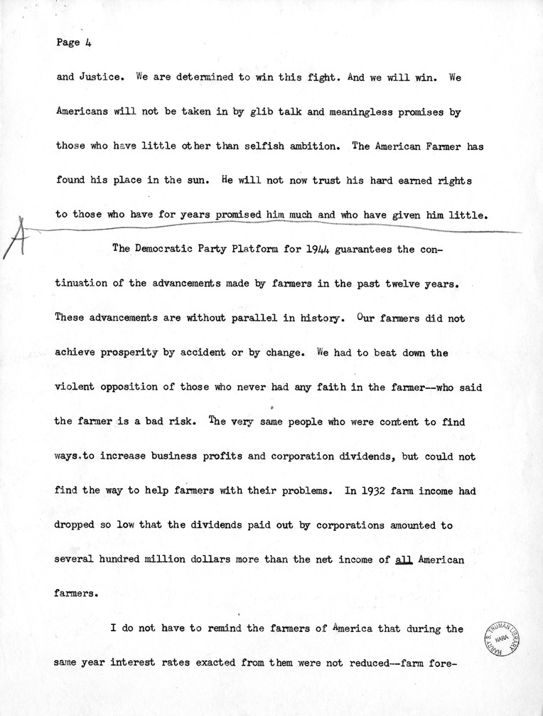 Campaign Speech of Vice President Candidate Harry S. Truman