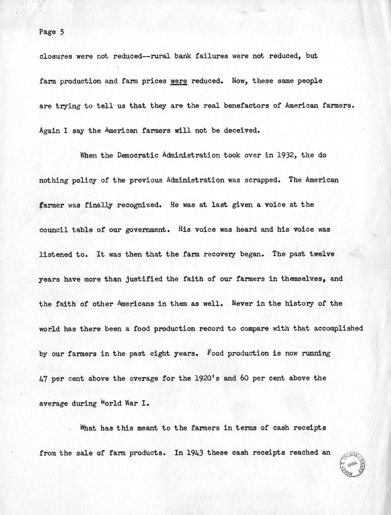 Campaign Speech of Vice President Candidate Harry S. Truman
