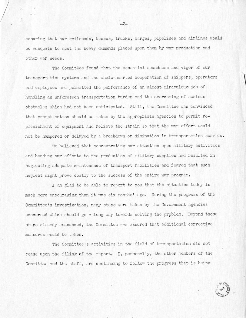 Speech of Senator Harry S. Truman Before the Traffic Club of Baltimore, Maryland