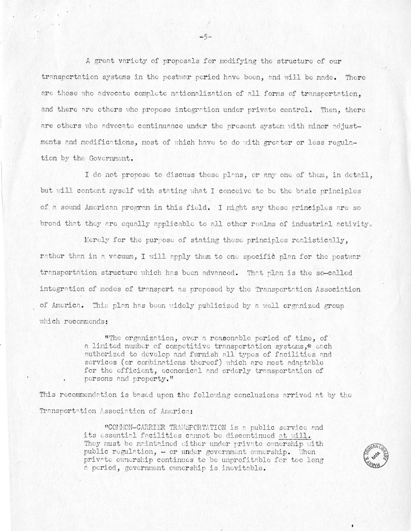 Speech of Senator Harry S. Truman Before the Traffic Club of Baltimore, Maryland