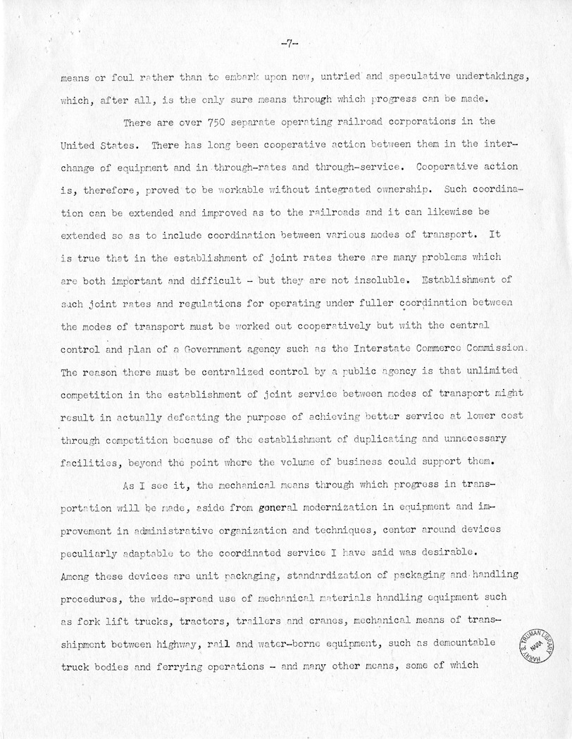 Speech of Senator Harry S. Truman Before the Traffic Club of Baltimore, Maryland