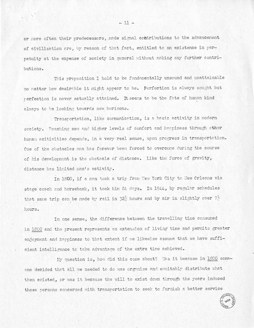 Speech of Senator Harry S. Truman Before the Traffic Club of Baltimore, Maryland