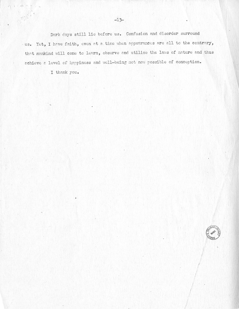 Speech of Senator Harry S. Truman Before the Traffic Club of Baltimore, Maryland