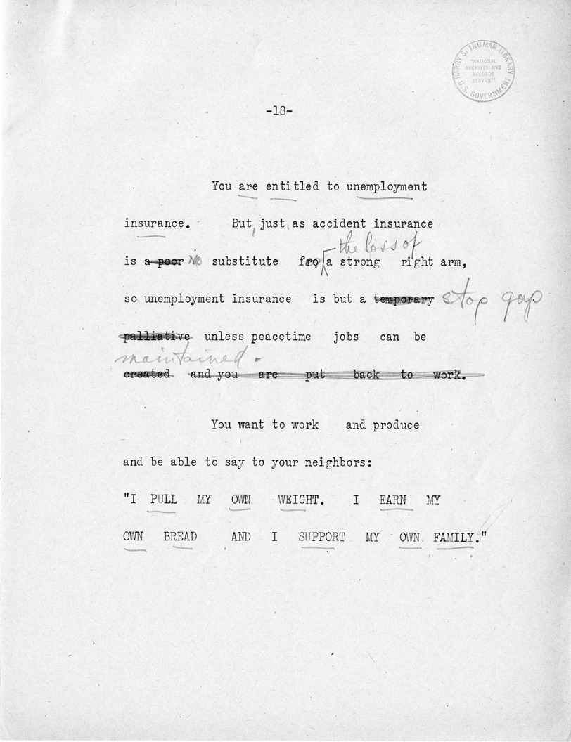 Reading Copy of Speech of Senator Harry S. Truman at American Federation of Labor Banquet, Detroit, Michigan