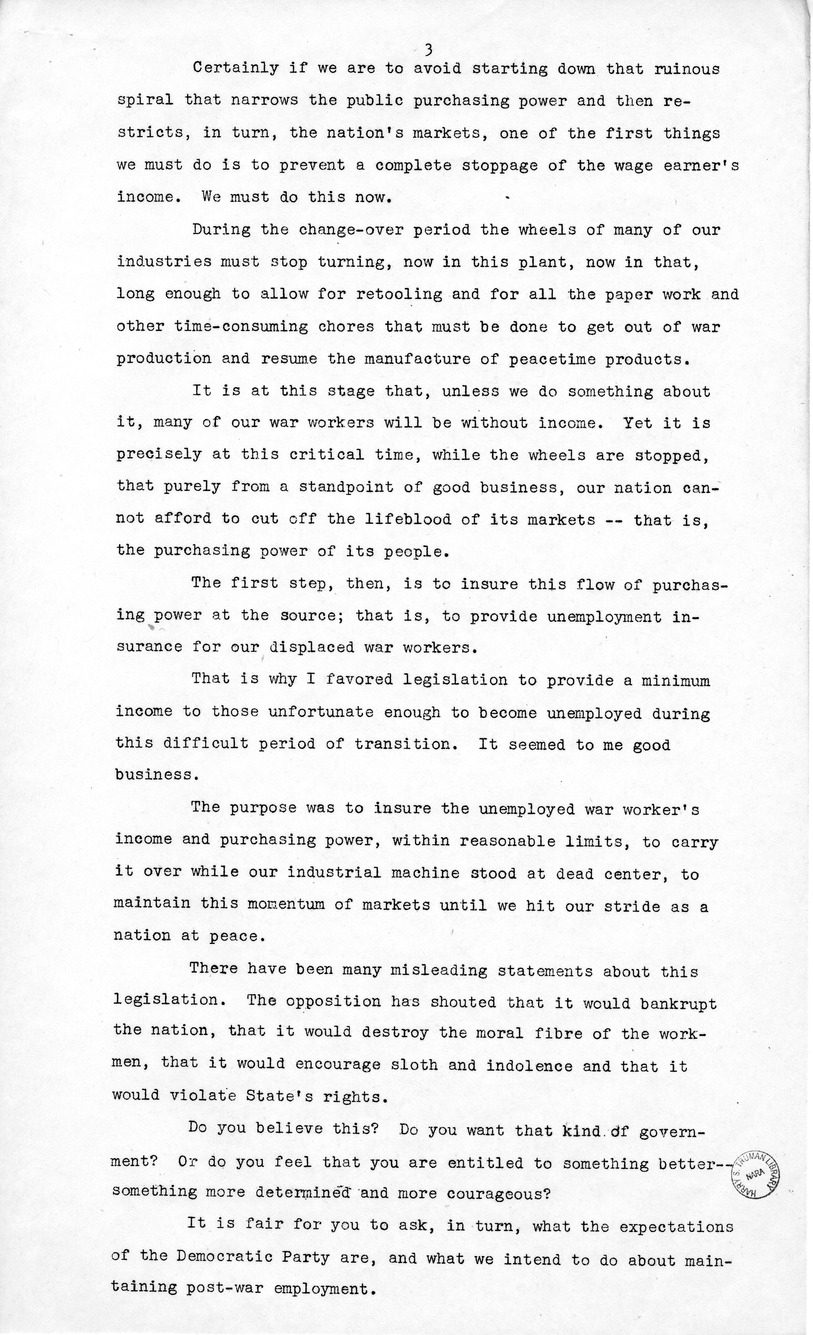 Labor Day Speech of Senator Harry S. Truman at Detroit, Michigan