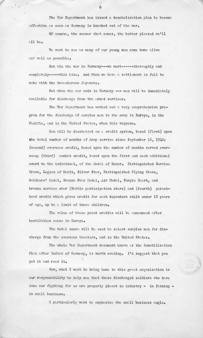 Speech of Senator Harry S. Truman to the American Legion Convention, Chicago, Illinois