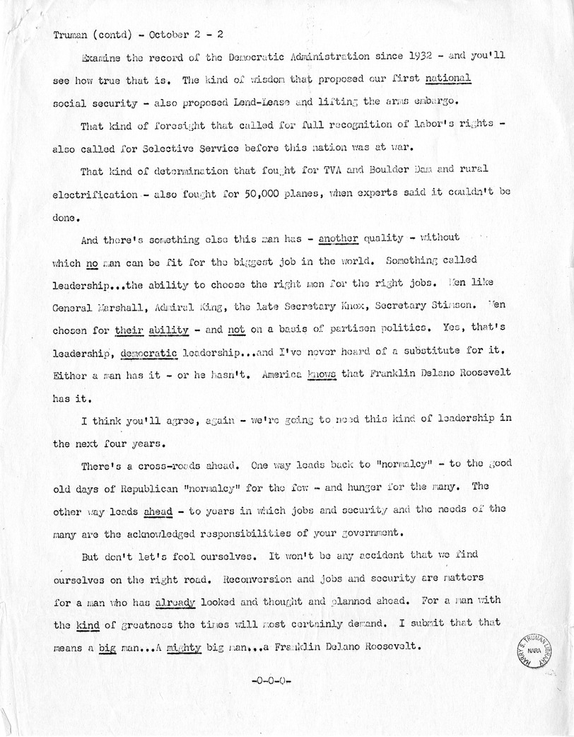 Speech of Senator Harry S. Truman Over the Blue Network from Washington D.C.