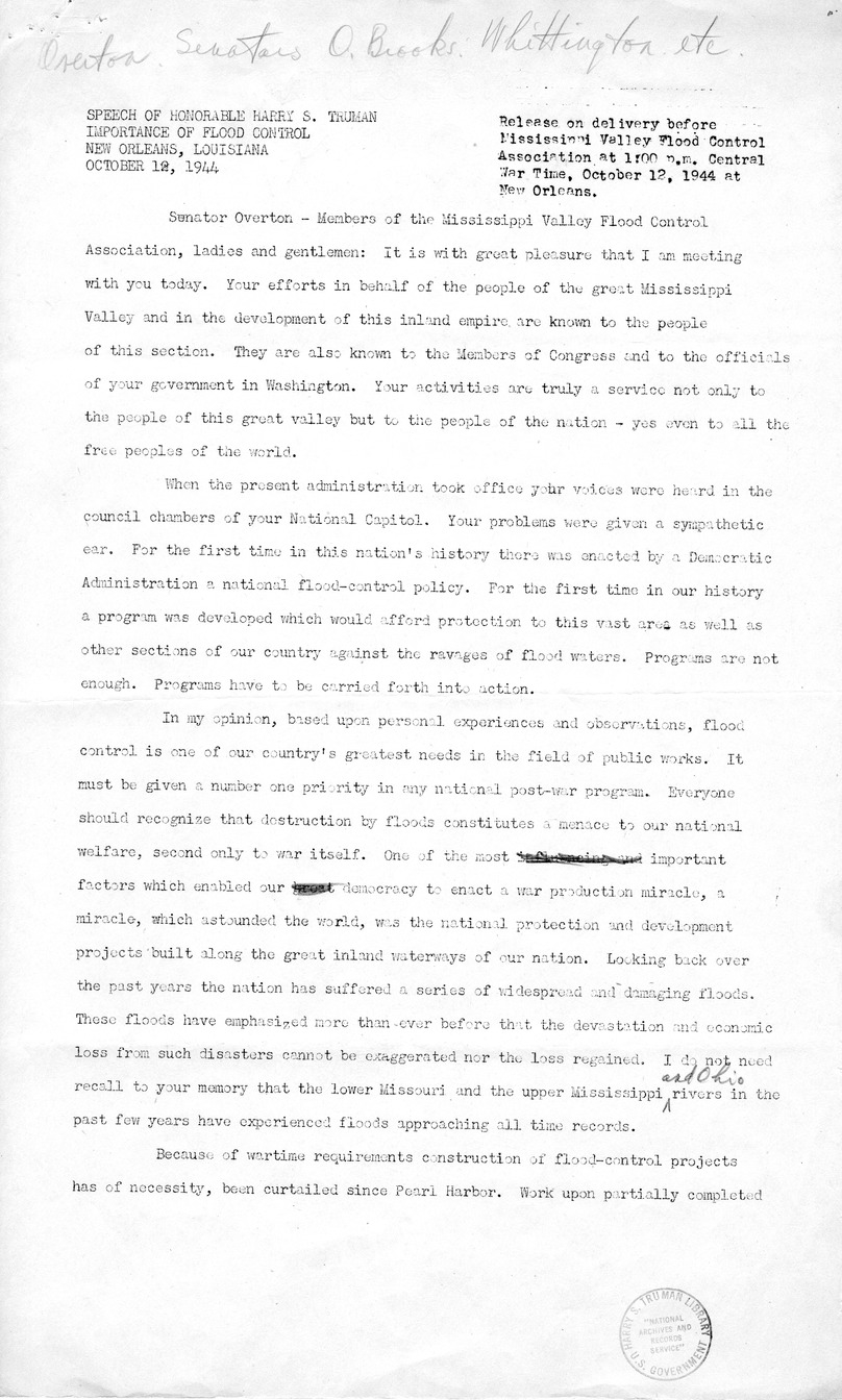 Speech of Senator Harry S. Truman at New Orleans, Louisiana