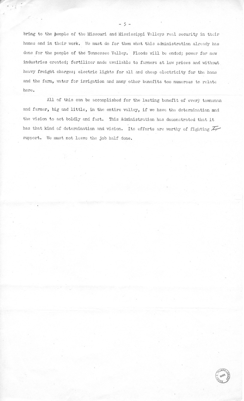 Draft of Radio Speech of Senator Harry S. Truman at New Orleans, Louisiana