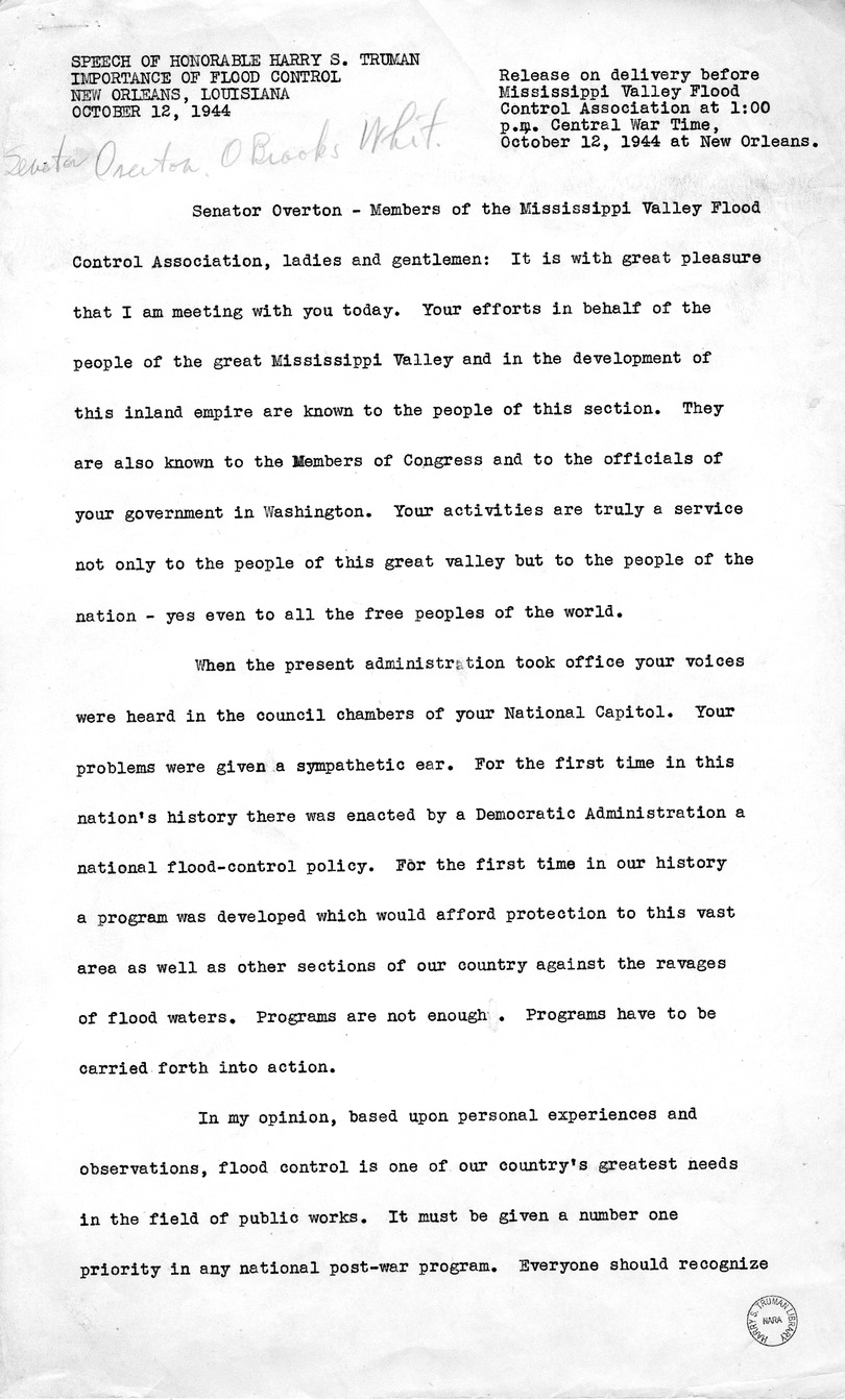Speech of Senator Harry S. Truman at New Orleans, Louisana