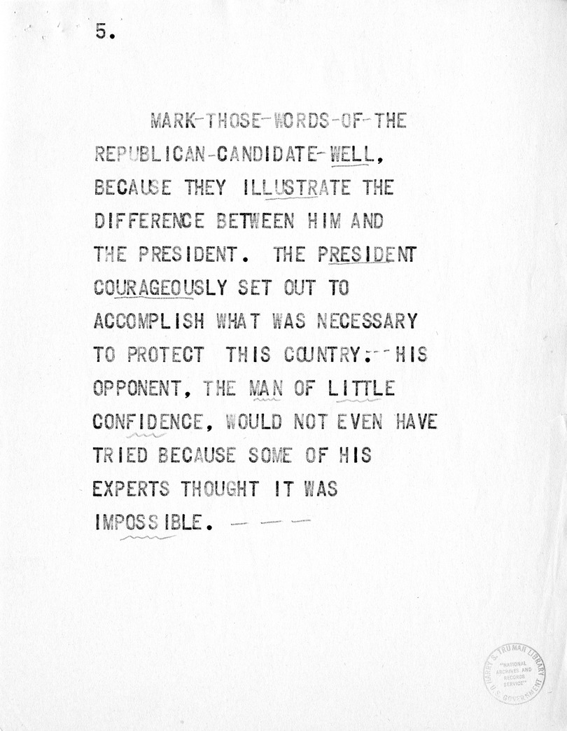 Reading Copy of Speech of Senator Harry S. Truman at the Shrine Auditorium, Los Angles, California