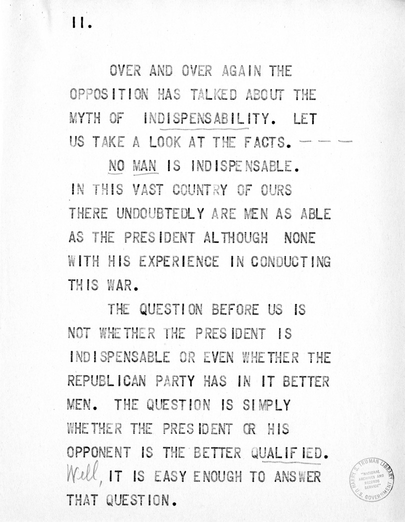 Reading Copy of Speech of Senator Harry S. Truman at the Shrine Auditorium, Los Angles, California