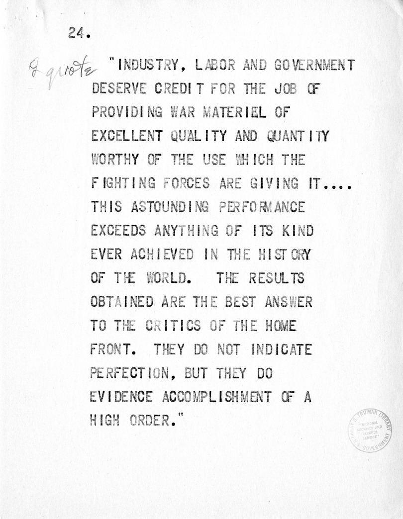 Reading Copy of Speech of Senator Harry S. Truman at the Shrine Auditorium, Los Angles, California
