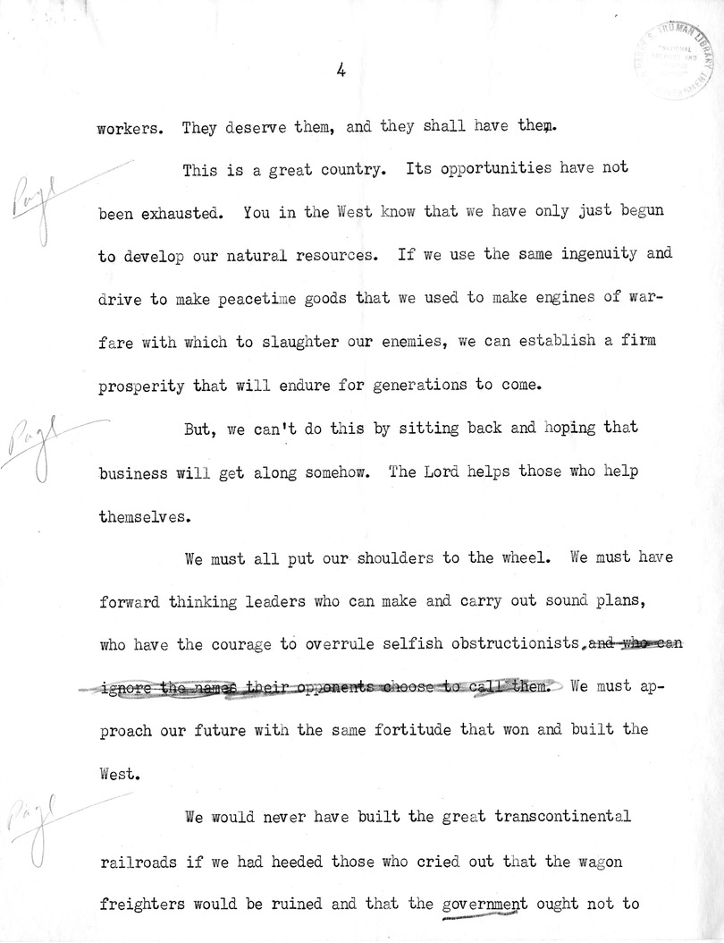 Draft Speech of Senator Harry S. Truman at Seattle, Washington