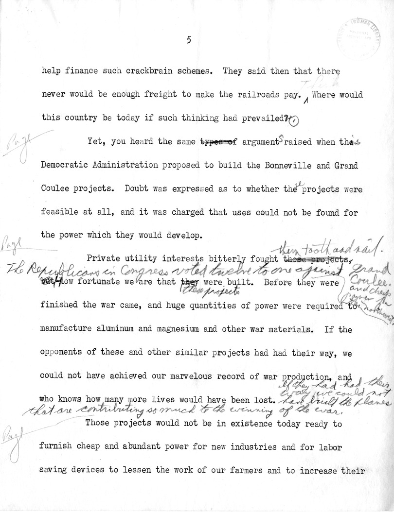 Draft Speech of Senator Harry S. Truman at Seattle, Washington