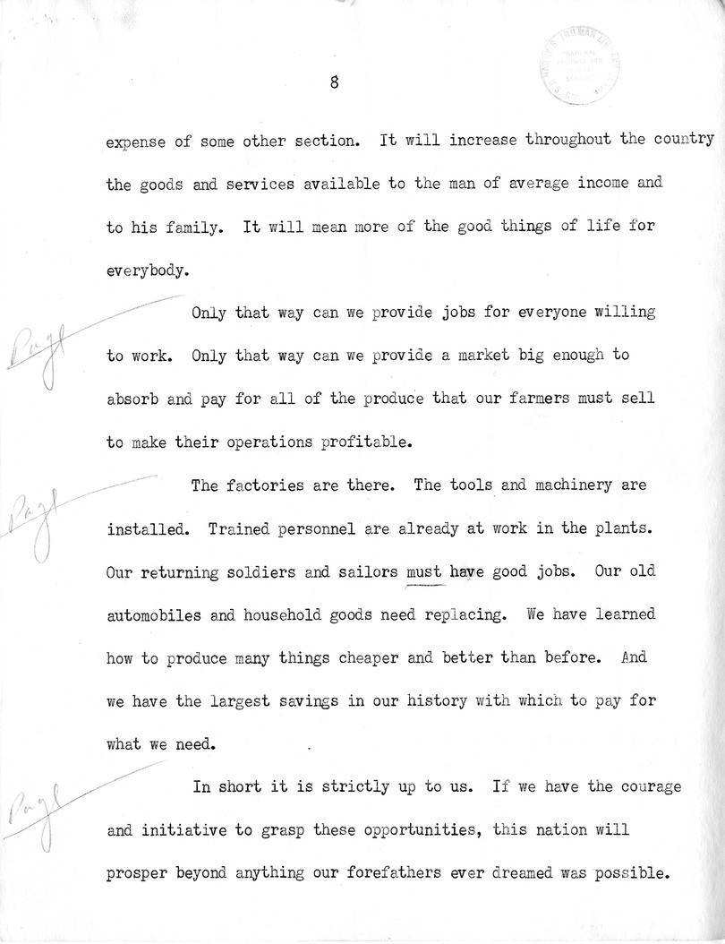 Draft Speech of Senator Harry S. Truman at Seattle, Washington