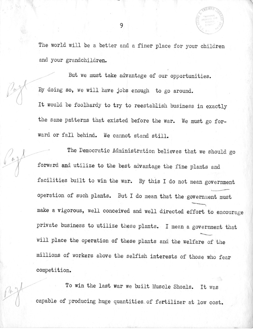 Draft Speech of Senator Harry S. Truman at Seattle, Washington