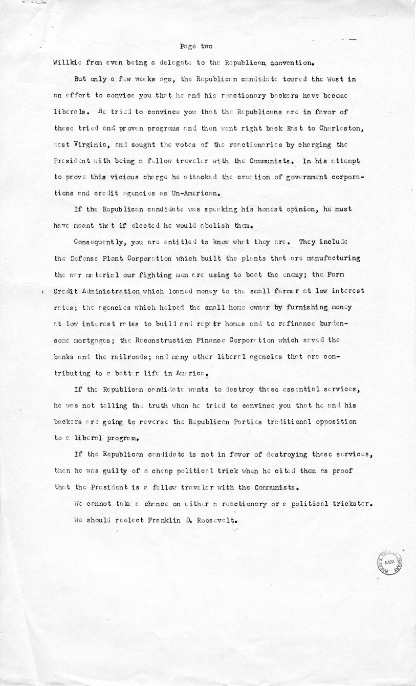 Speech of Senator Harry S. Truman at Seattle, Washington