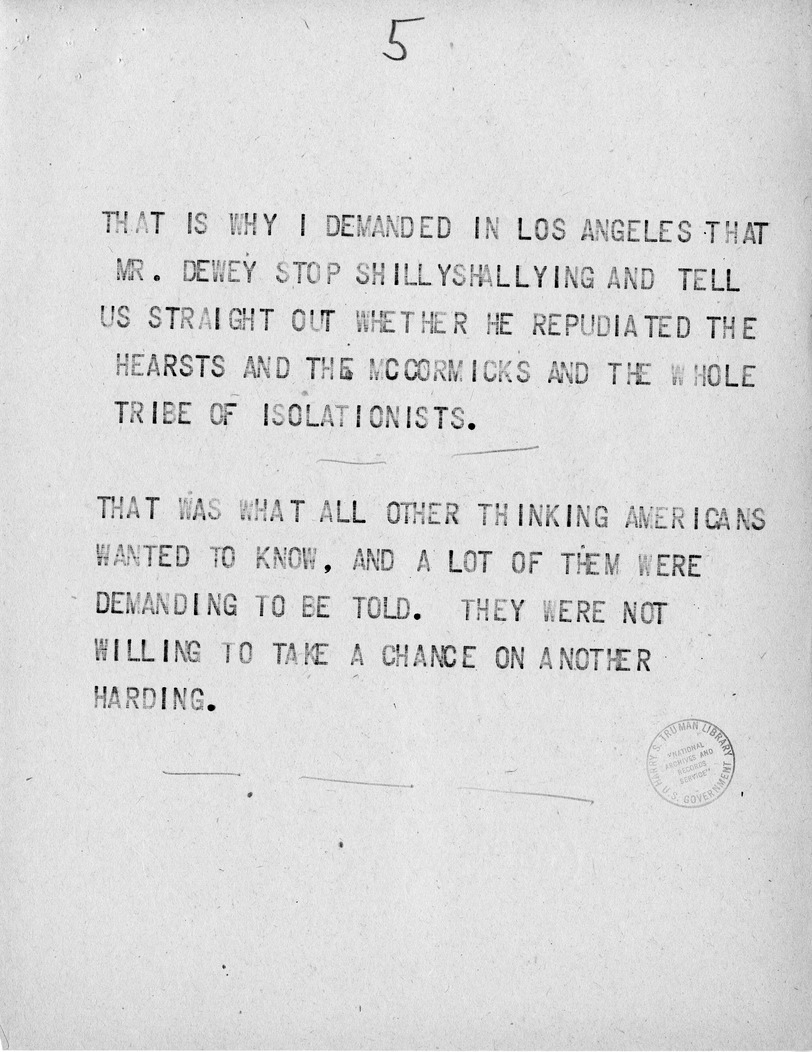 Reading Copy of Speech of Senator Harry S. Truman at Minneapolis, Minnesota