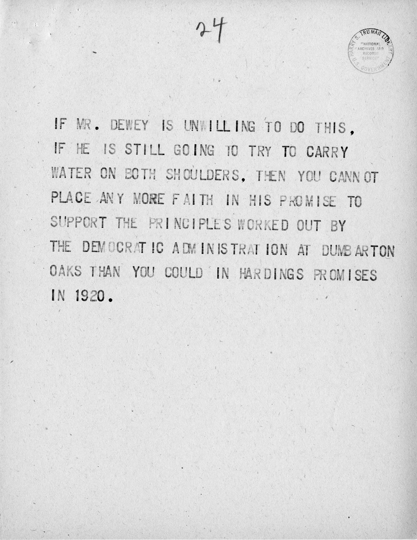 Reading Copy of Speech of Senator Harry S. Truman at Minneapolis, Minnesota