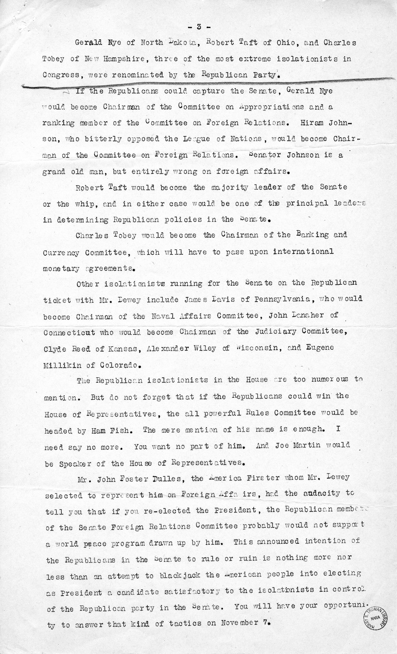 Speech of Senator Harry S. Truman at Minneapolis, Minnesota