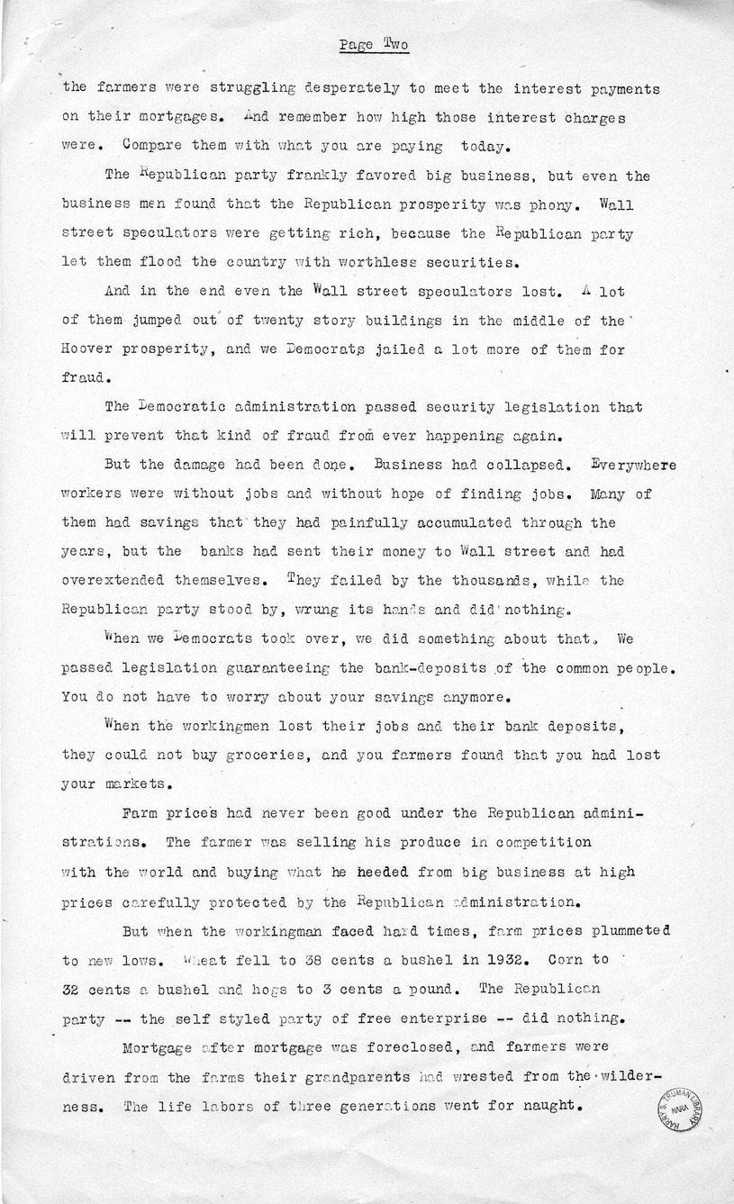 Speech of Senator Harry S. Truman, Democratic Candidate for Vice President, at Peoria, Illinois