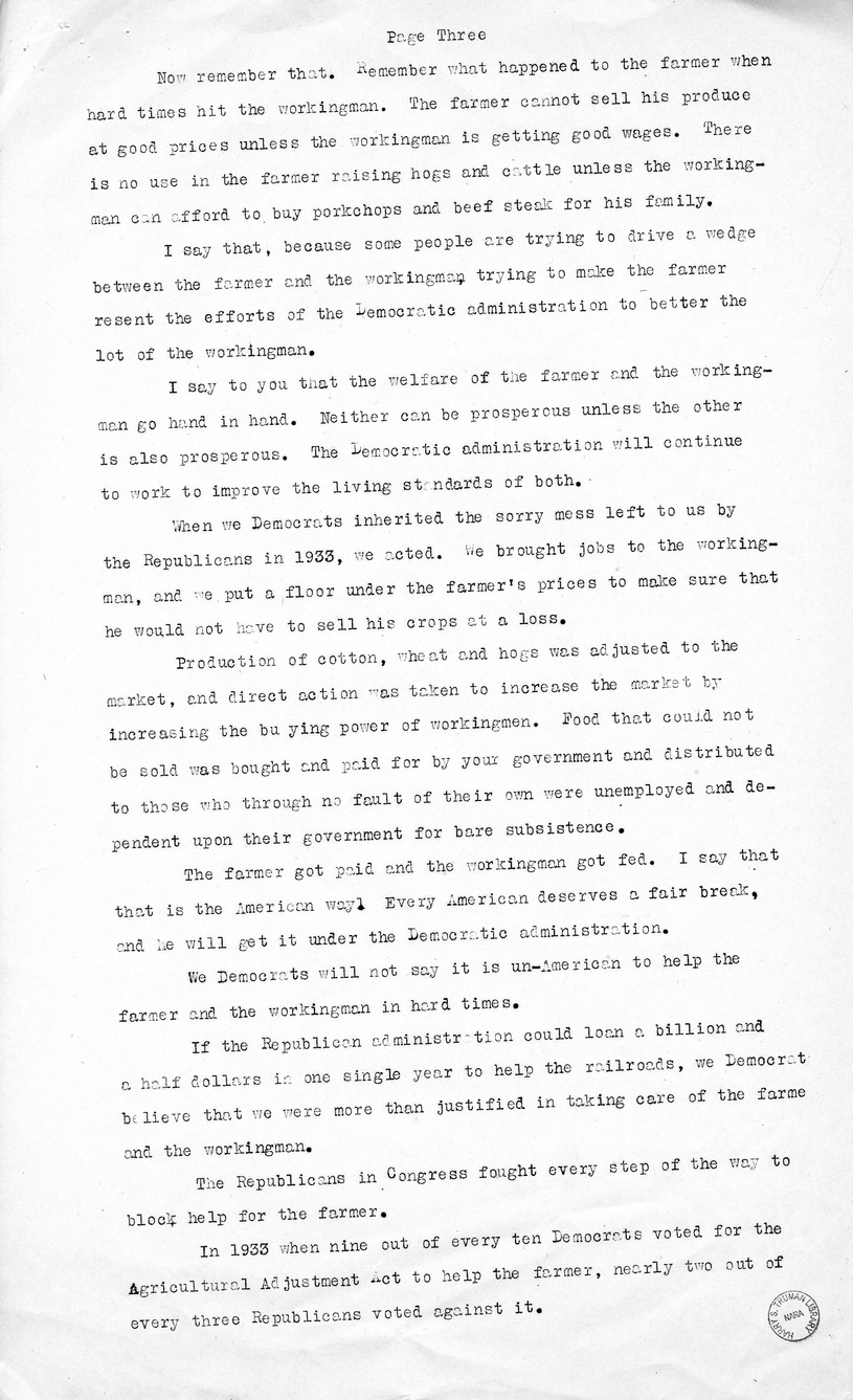 Speech of Senator Harry S. Truman, Democratic Candidate for Vice President, at Peoria, Illinois