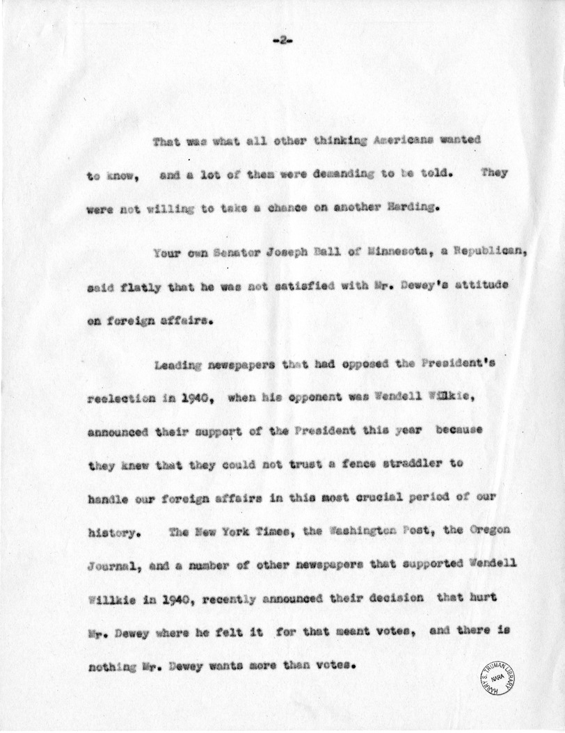 Speech of Senator Harry S. Truman, Democratic Candidate for Vice President, in Minnesota