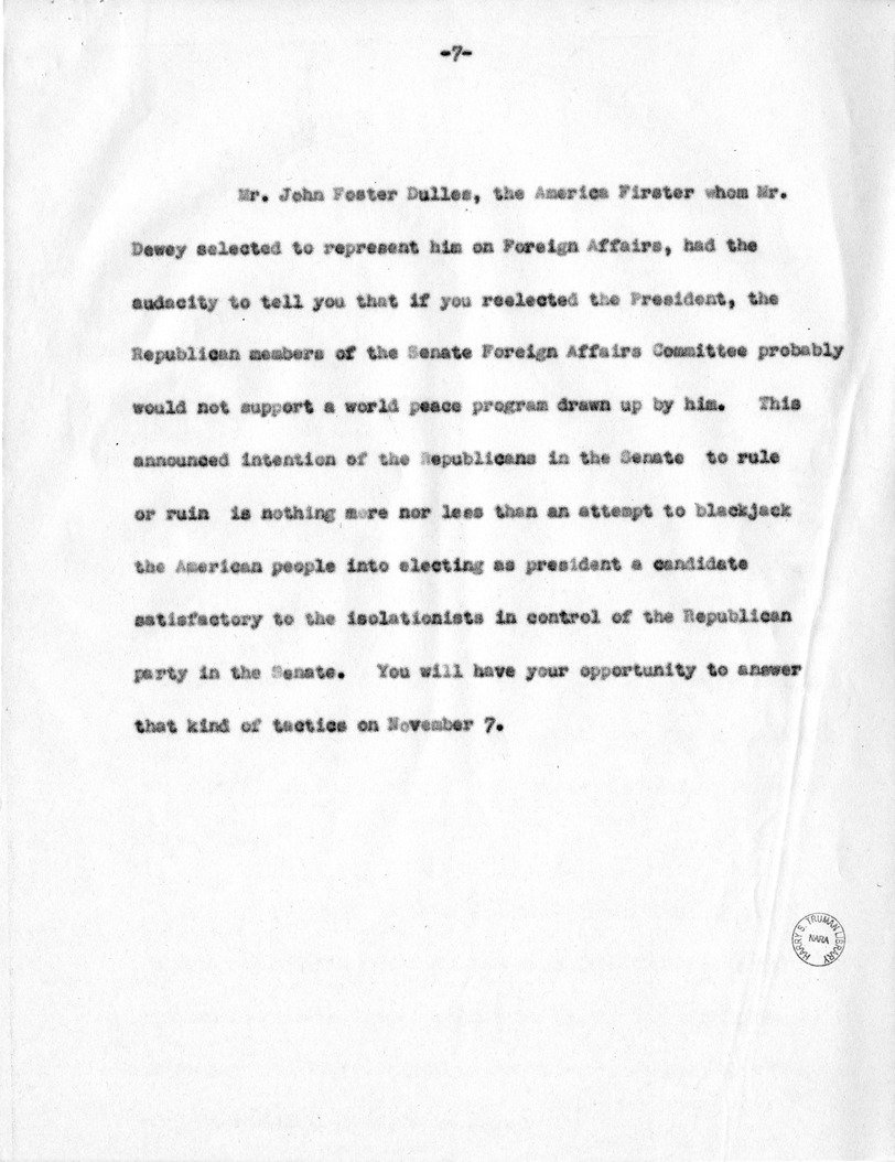 Speech of Senator Harry S. Truman, Democratic Candidate for Vice President, in Minnesota