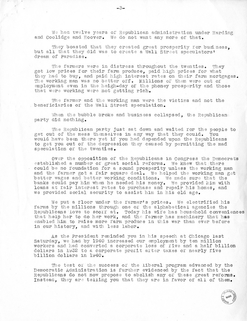 Speech of Senator Harry S. Truman, Democratic Candidate for Vice President, at Providence, Rhode Island