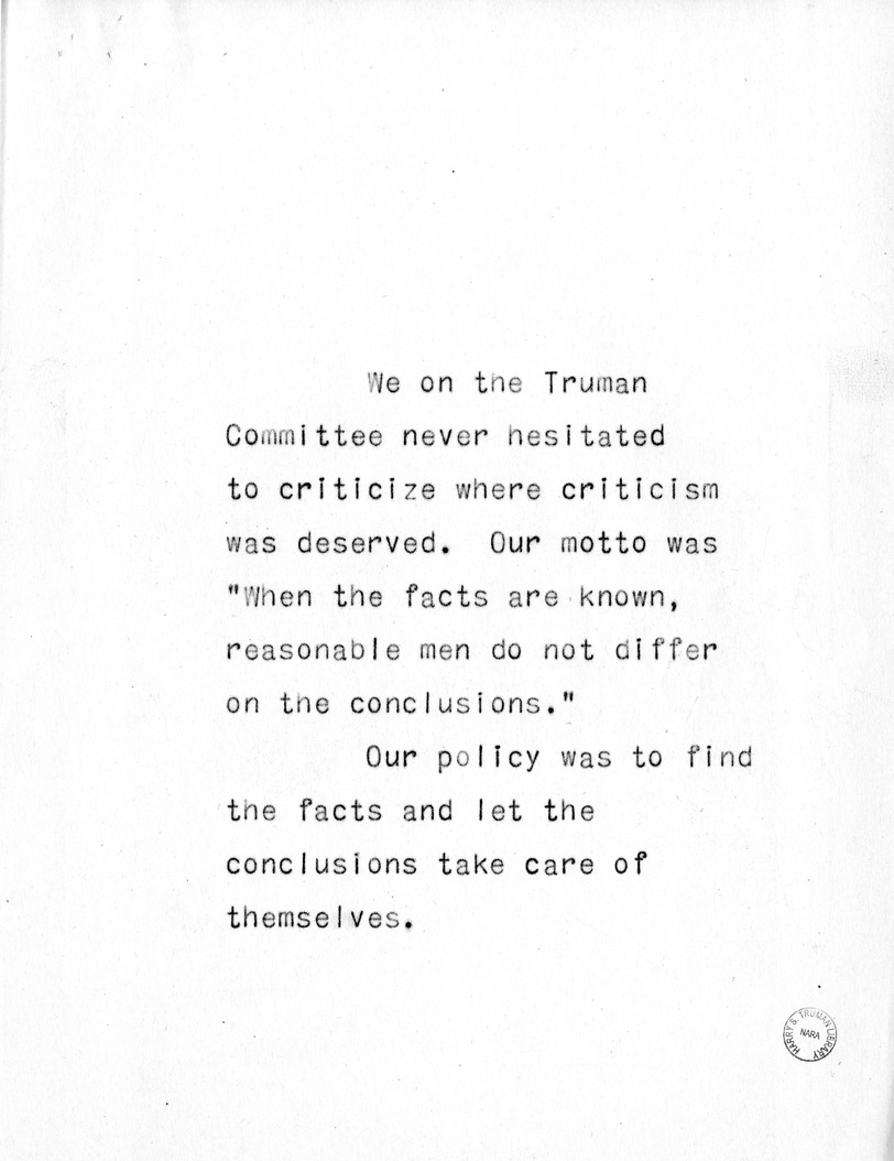 Reading Copy of Speech of Senator Harry S. Truman at Parkersburg, West Virginia