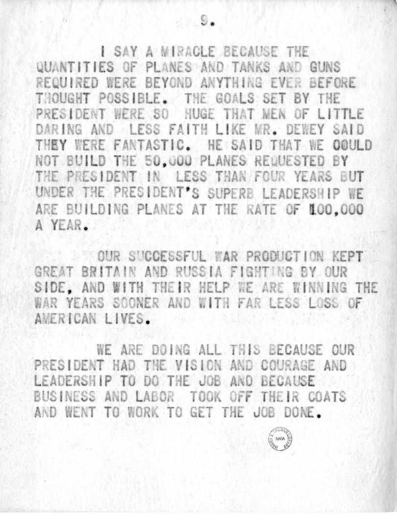 Draft Speech of Senator Harry S. Truman, Democratic Candidate for Vice President, at Pittsburgh, Pennsylvania