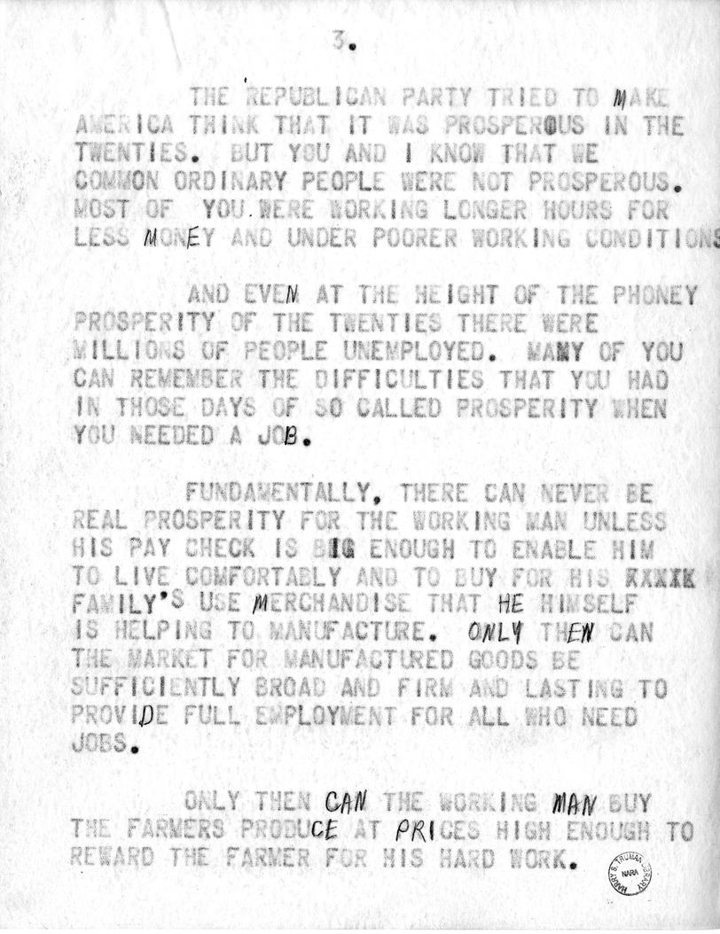 Draft Speech of Senator Harry S. Truman, Democratic Candidate for Vice President, at Pittsburgh, Pennsylvania