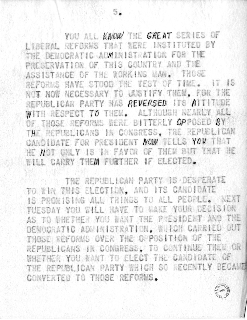 Draft Speech of Senator Harry S. Truman, Democratic Candidate for Vice President, at Pittsburgh, Pennsylvania