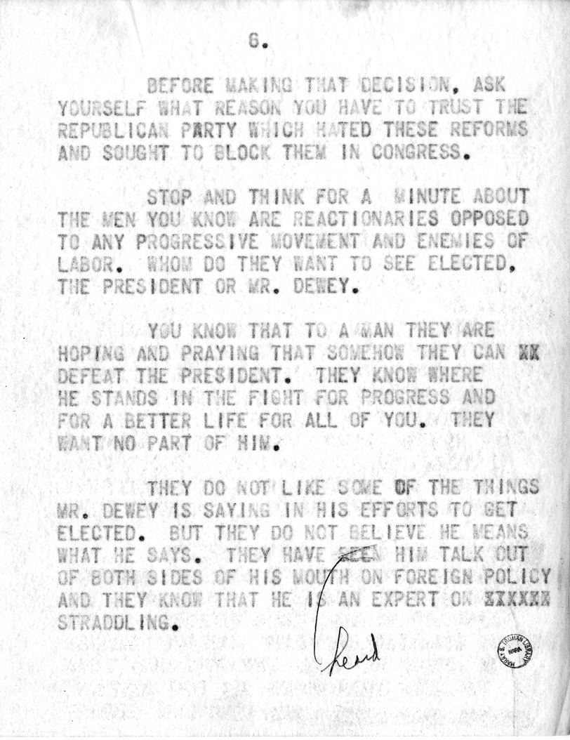 Draft Speech of Senator Harry S. Truman, Democratic Candidate for Vice President, at Pittsburgh, Pennsylvania