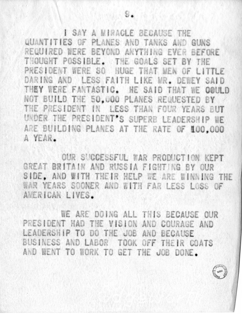 Draft Speech of Senator Harry S. Truman, Democratic Candidate for Vice President, at Pittsburgh, Pennsylvania