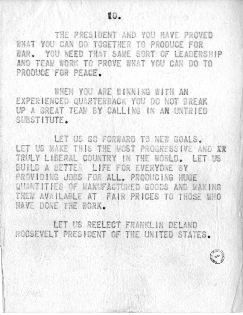 Draft Speech of Senator Harry S. Truman, Democratic Candidate for Vice President, at Pittsburgh, Pennsylvania
