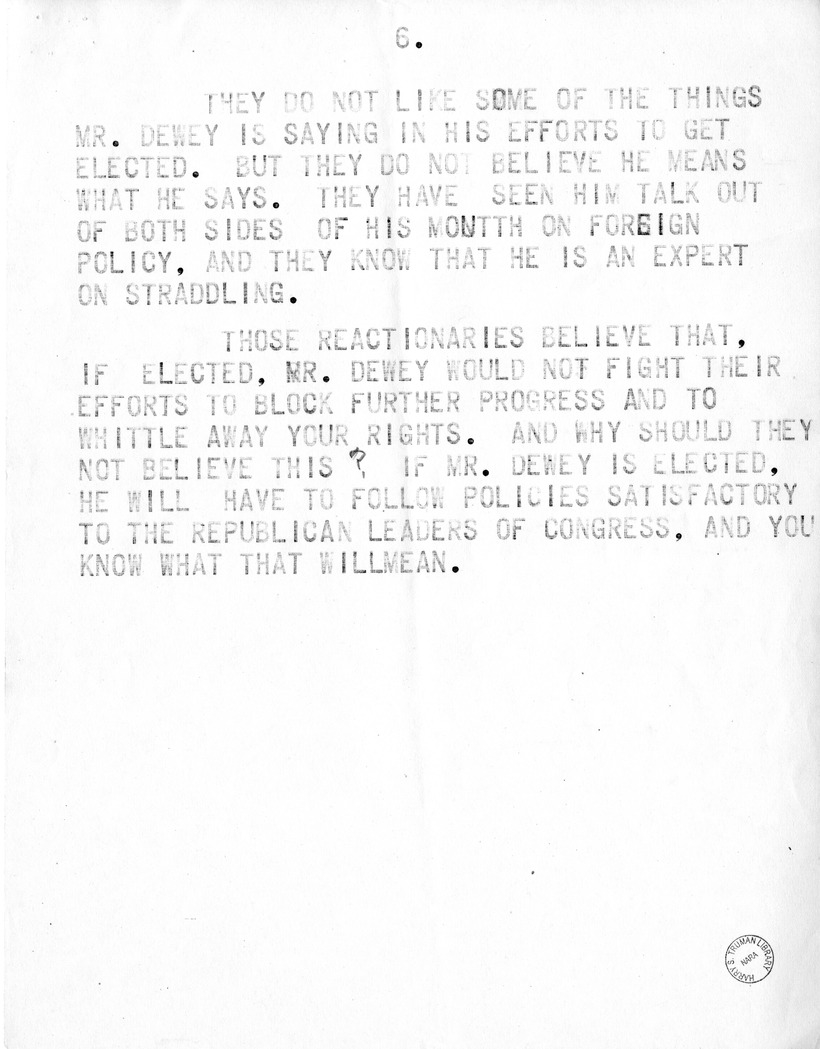 Draft Speech of Senator Harry S. Truman, Democratic Candidate for Vice President at Pittsburgh, Pennsylvania