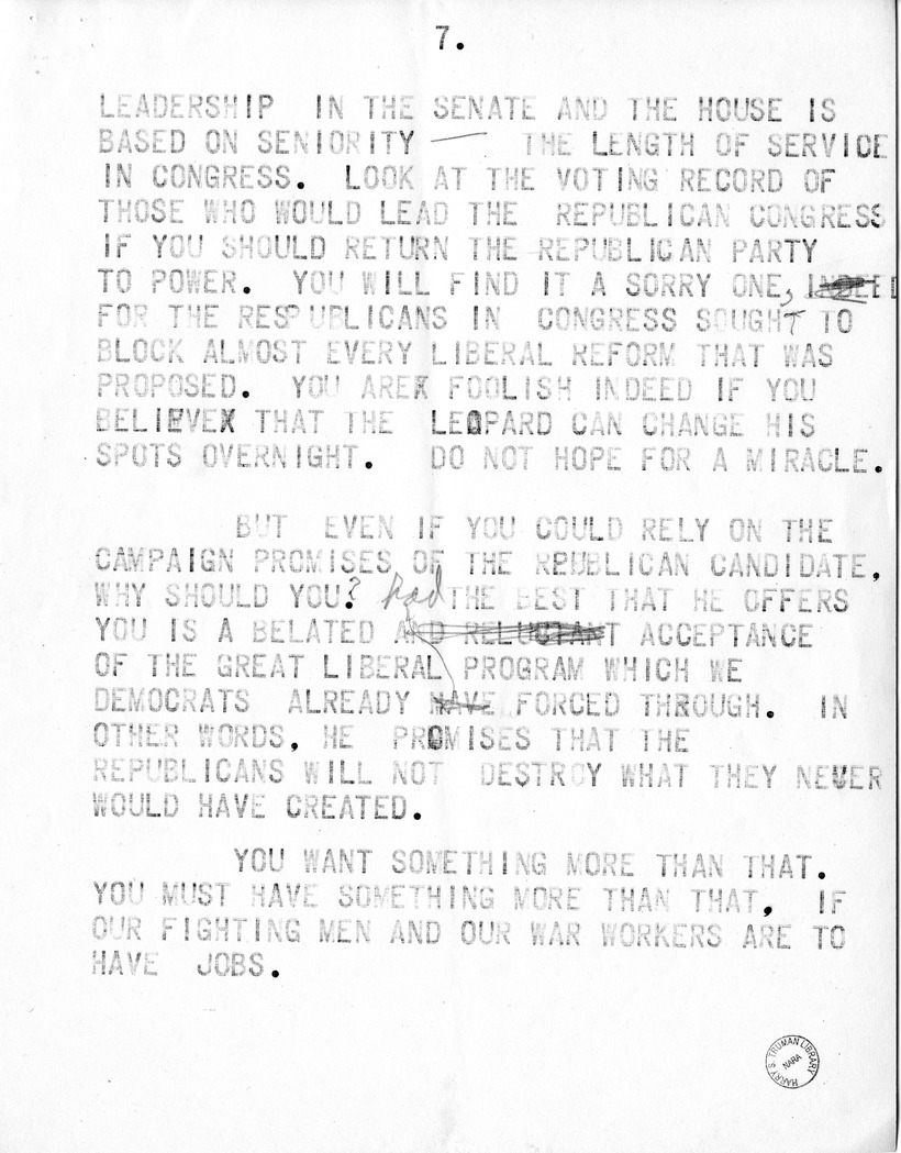 Draft Speech of Senator Harry S. Truman, Democratic Candidate for Vice President at Pittsburgh, Pennsylvania