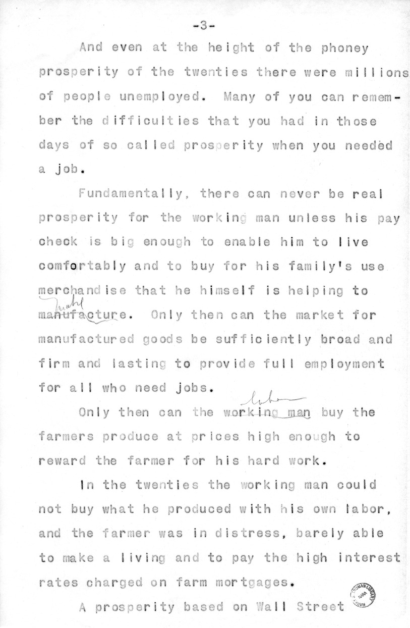 Draft of Radio Speech of Senator Harry S. Truman, Democratic Candidate for Vice President, at Pittsburgh, Pennsylvania