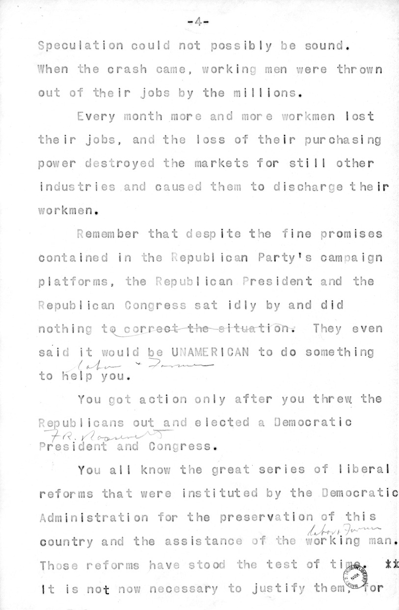 Draft of Radio Speech of Senator Harry S. Truman, Democratic Candidate for Vice President, at Pittsburgh, Pennsylvania