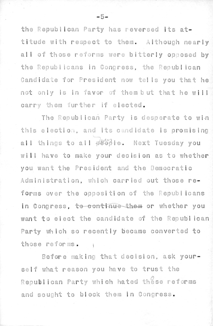 Draft of Radio Speech of Senator Harry S. Truman, Democratic Candidate for Vice President, at Pittsburgh, Pennsylvania