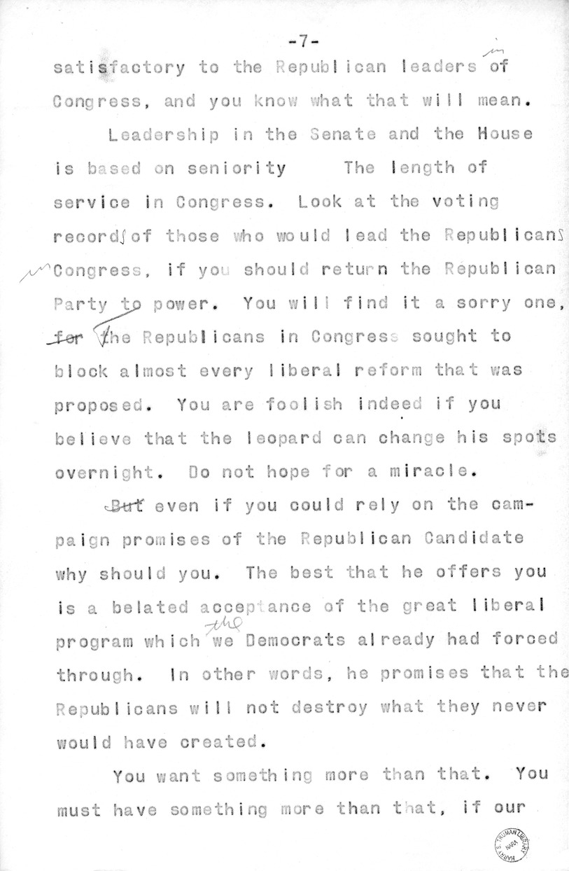 Draft of Radio Speech of Senator Harry S. Truman, Democratic Candidate for Vice President, at Pittsburgh, Pennsylvania