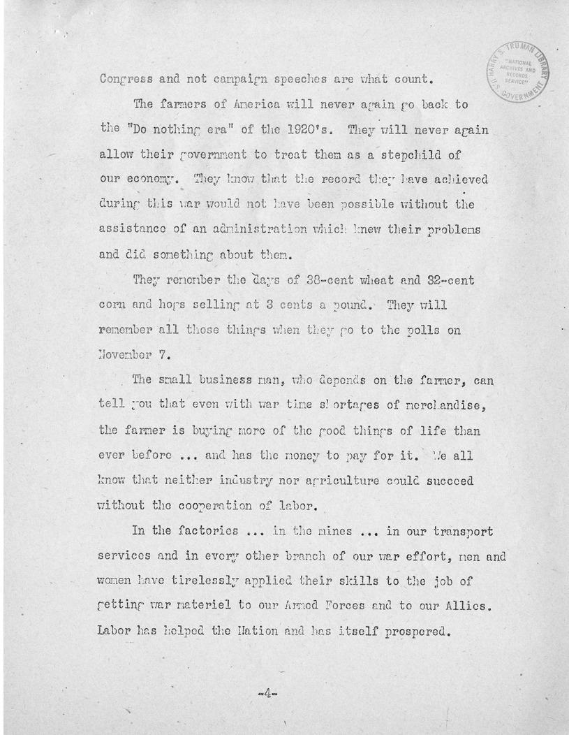 Speech of Senator Harry S. Truman, Democratic Nominee for Vice President at Independence, Missouri