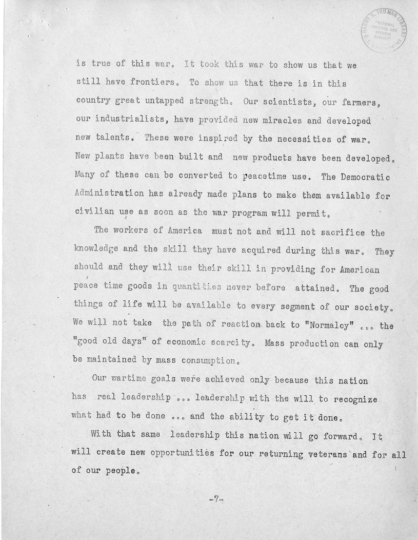 Speech of Senator Harry S. Truman, Democratic Nominee for Vice President at Independence, Missouri