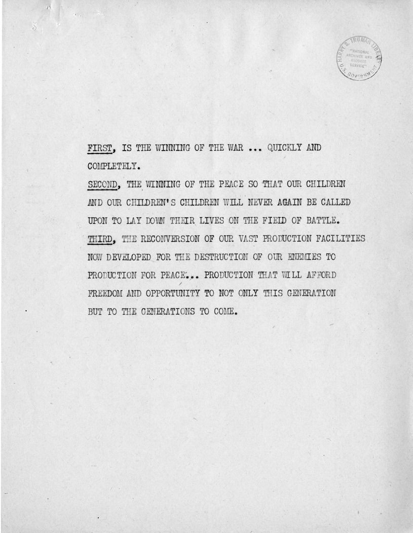 Reading Copy of Speech of Senator Harry S. Truman, Democratic Candidate for Vice President, at Independence, Missouri