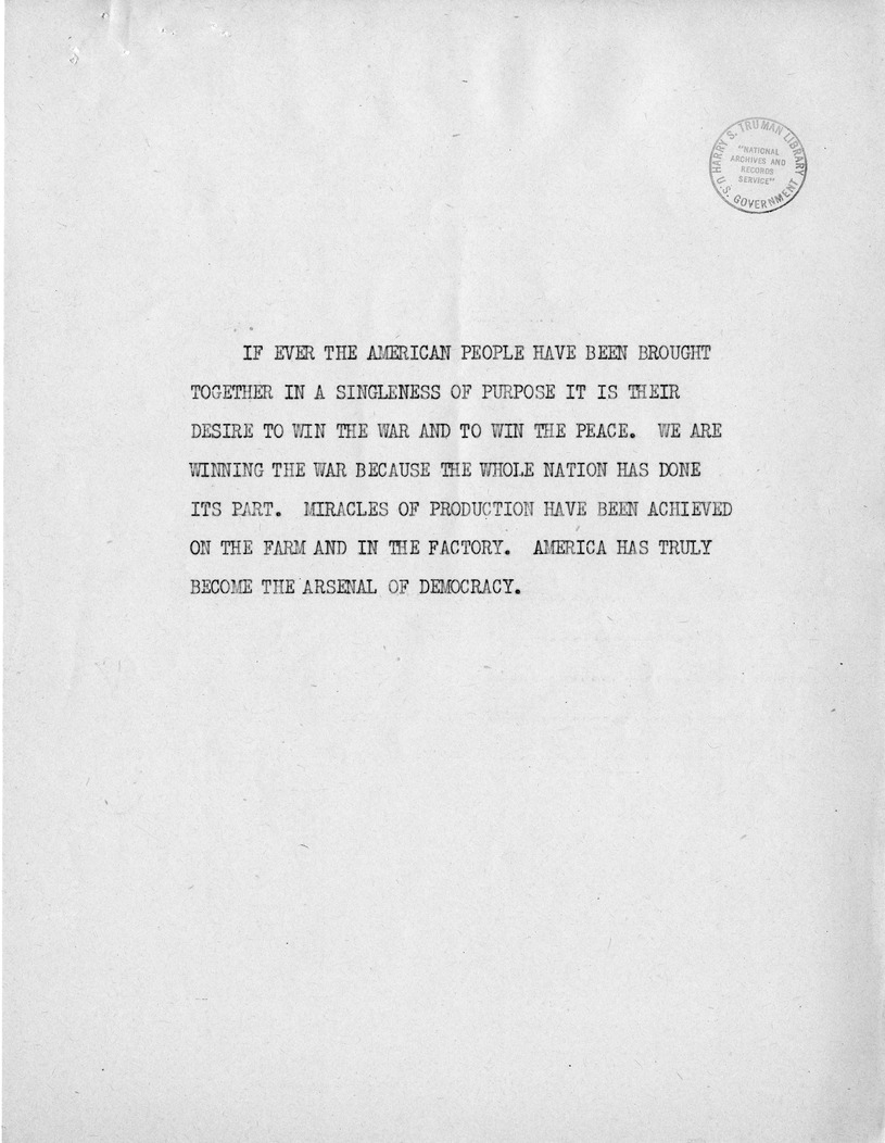 Reading Copy of Speech of Senator Harry S. Truman, Democratic Candidate for Vice President, at Independence, Missouri