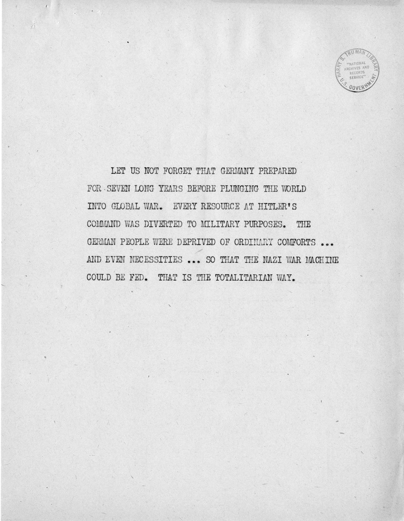 Reading Copy of Speech of Senator Harry S. Truman, Democratic Candidate for Vice President, at Independence, Missouri