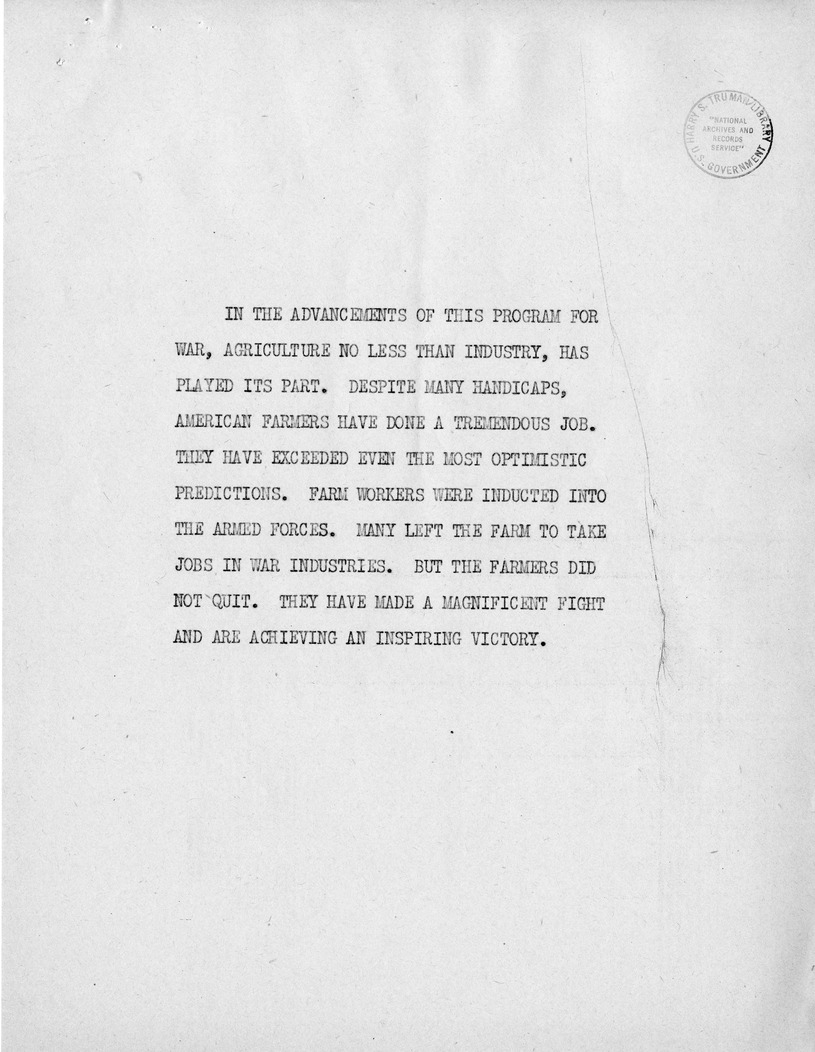 Reading Copy of Speech of Senator Harry S. Truman, Democratic Candidate for Vice President, at Independence, Missouri